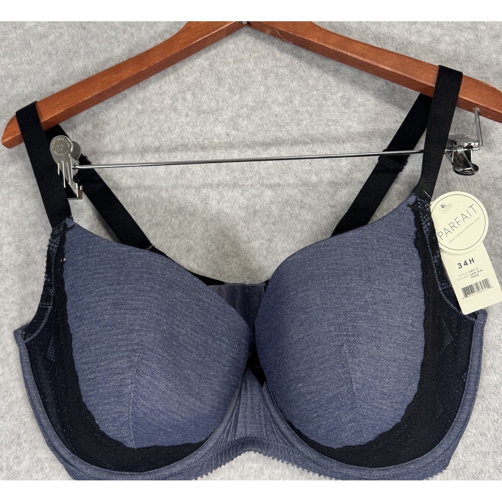 Parfait 34H Underwire Bra NWT Dark Blue Denim Lace Modal Style 28012 Full Figure